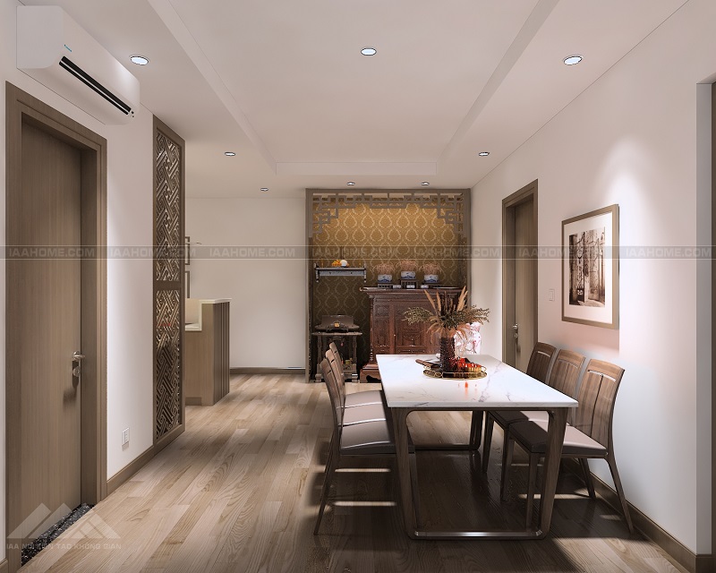 Khu thờ được đặt trong 1 phần không gian phòng khách với diện tích rộng và trang trọng