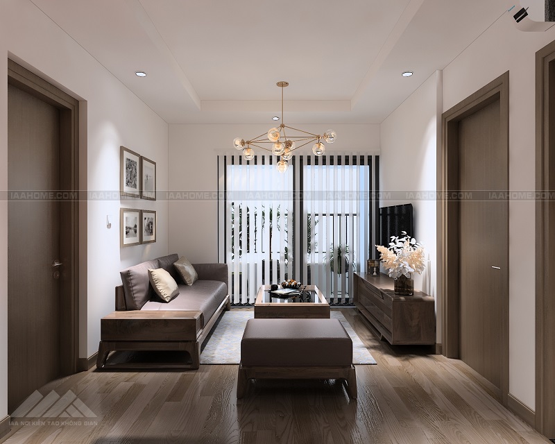 Phòng khách bếp được IAA thiết kế dựa trên tone màu nâu sáng, rất hiện đại và ấm cúng