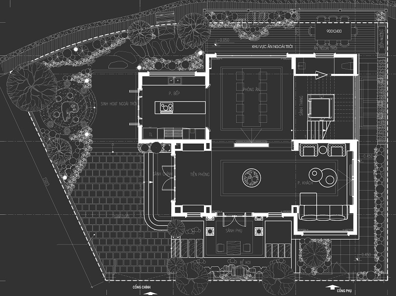 Mặt bằng tổng quan thiết kế tầng 1 biệt thự