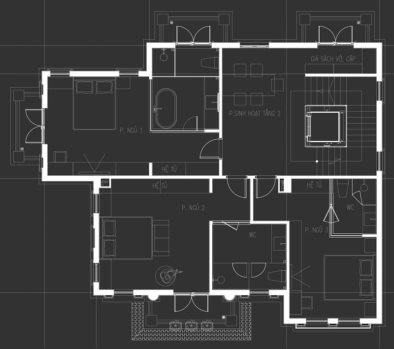 Mặt bằng tổng quan thiết kế tầng 2 biệt thự